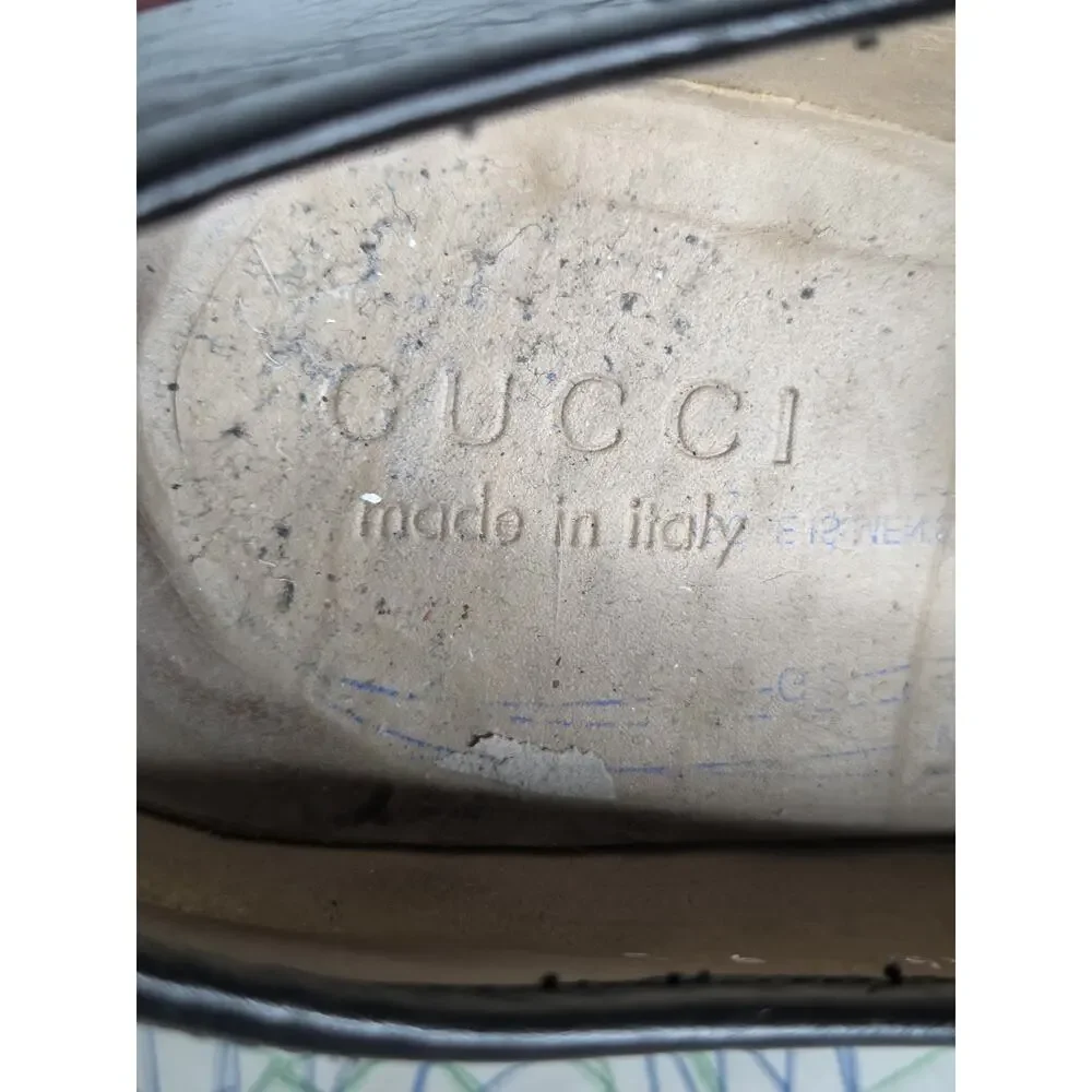 Gucci Horsebit Loafers Mens 9D Black Leather Slip On Italy Gold Bit Dress